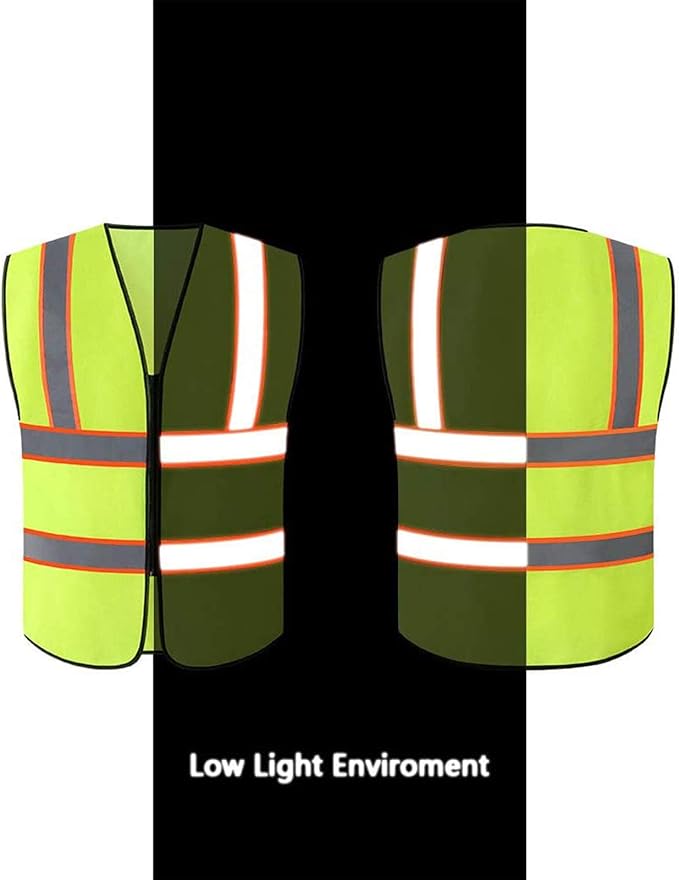 Tekware Safety Vest with High Reflective Strips, Pack of 10 Bright Neon Color Construction Protector with Zipper