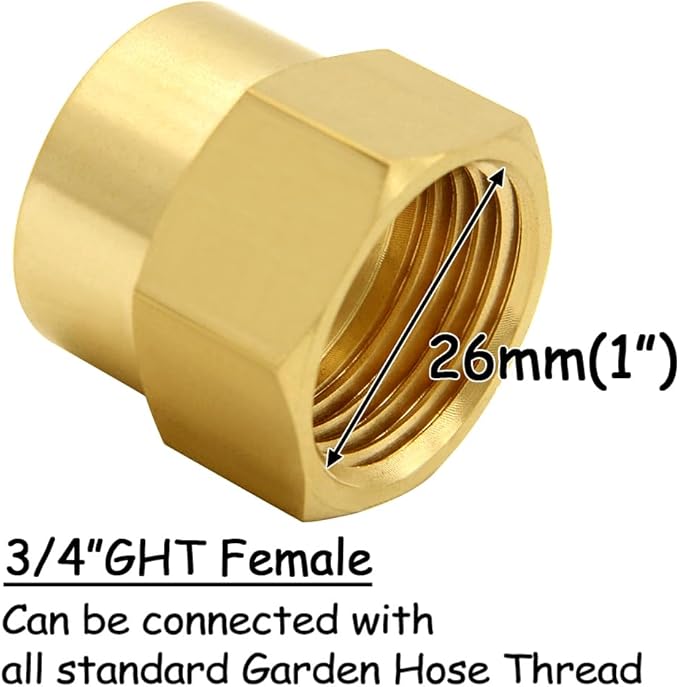 2PCS Brass Garden Hose Adapter 3/4"GHT Female to 3/4"NPT Female Thread Reducer Water Hose Nipple Reducing Convert Pipe Fittings Connector