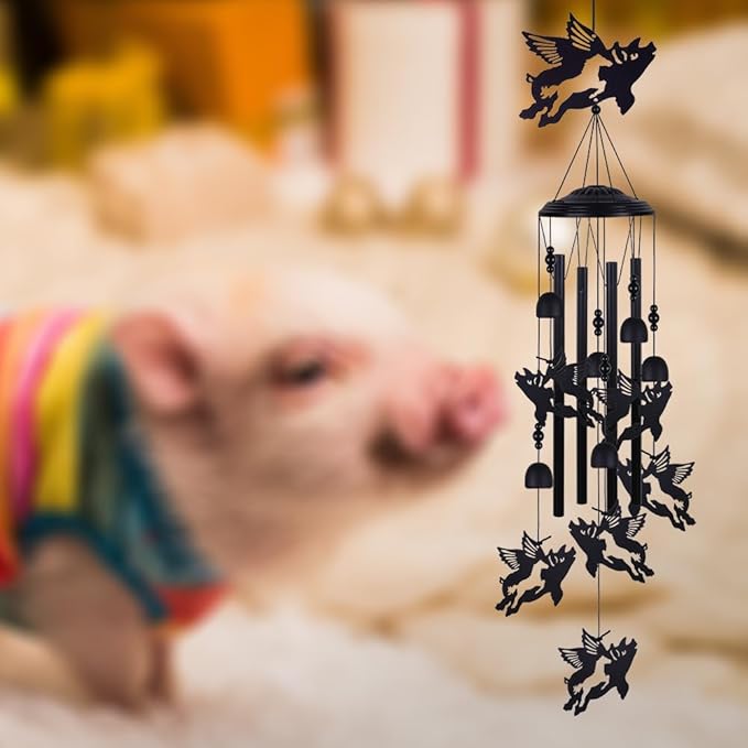 Flying Pigs Wind Chimes Outside Decorate, Memorial Wind Chimes, Wind Catcher, Mobile Flying Pig Wind Bells for Home, Yard, Tree, Patio, Garden Decoration, Gifts for Pig Lovers, Festival Gifts for Mom