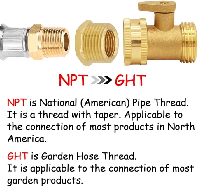 2PCS Brass Garden Hose Bushing 3/4"GHT Male to 1/2"NPT Female Thread Reducer Adapter Water Hose Nipple Reducing Convert Pipe Fittings Connector