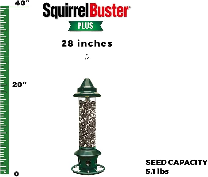 Squirrel Buster Plus Squirrel-proof Bird Feeder w/Cardinal Ring and 6 Feeding Ports, 5.1-pound Seed Capacity, Adjustable, Pole-mountable (POLE ADAPTOR SOLD SEPARATELY), Green