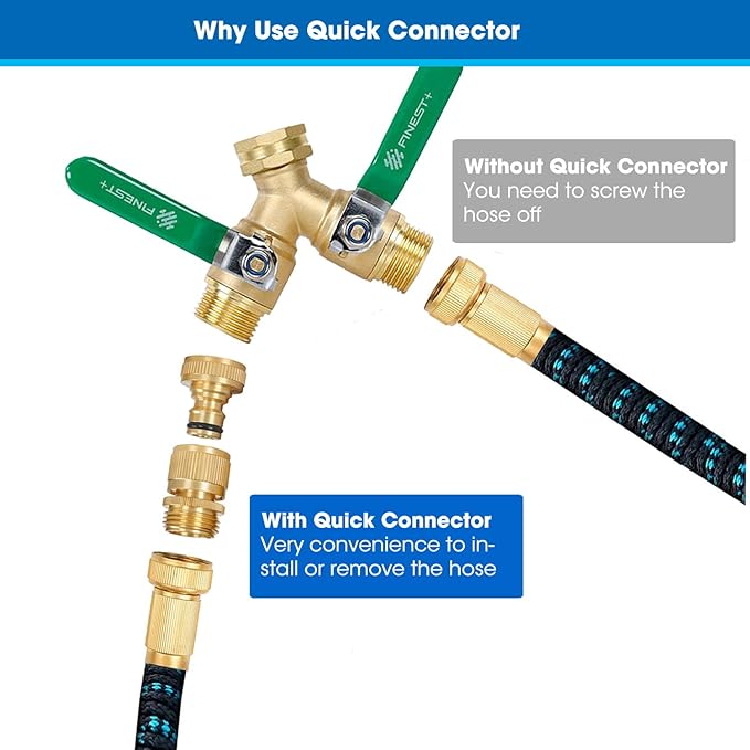 FINEST+ Garden Hose Quick Connector, Solid Brass 3/4 Inch Thread Fitting No-Leak Water Hose Female and Male Easy Connect (6 Sets)