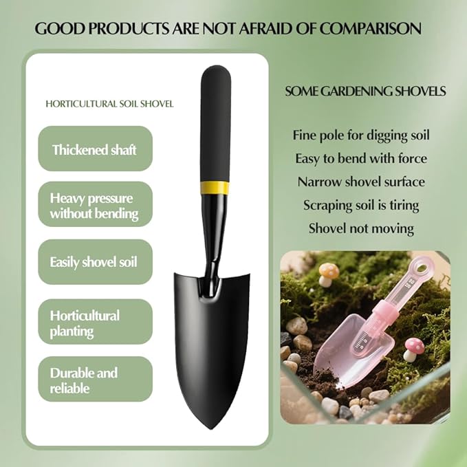 Garden Trowel - Metal Hand Shovel with Rubber Handle. This Garden Hand Trowel is Easy to use and Suitable for Soil Planting, Digging, transplanting and Outdoor Exploration Activities.