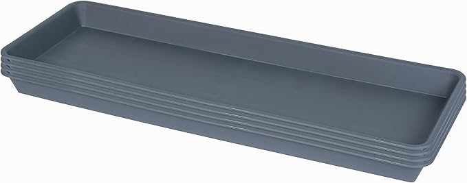 4 Pack Plastic Plant Trays - Rectangular 16 inch, Indoor/Outdoor Plant Saucer, Water Drip Tray for Flower Pot, Windowsill Tray (7.0 x 16.1'', Gray)