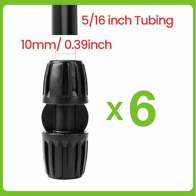 Bonviee 6 Pack 5/16 Inch Drip Irrigation Coupling Connectors, Barbed Lock Tubing Couplers for 5/16” Drip Line, Garden Hose Fittings for Irrigation Systems, Leak-Proof