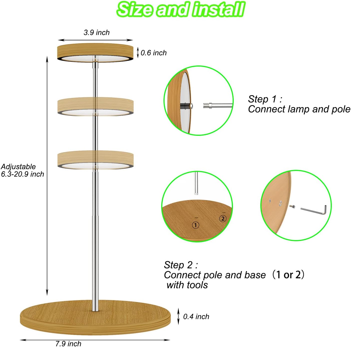 yadoker Plant Grow Light for Indoor Plant,Bamboo Mini LED Grow Light Garden,Height Adjustable,Automatic Timer with 8/12/16 Hours