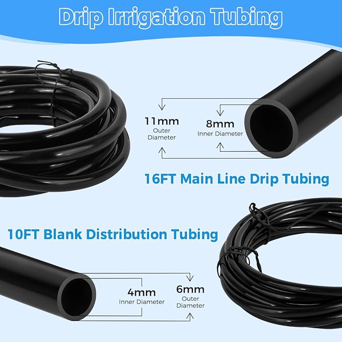 Drip Irrigation System Kit - Automatic Garden Watering System with G Type 360° Rotating Micro Sprinkler Heads & 16FT 8/11mm & 10FT 4/6mm Irrigation Tubing for Garden, Lawn, Greenhouse, Yard, Plant