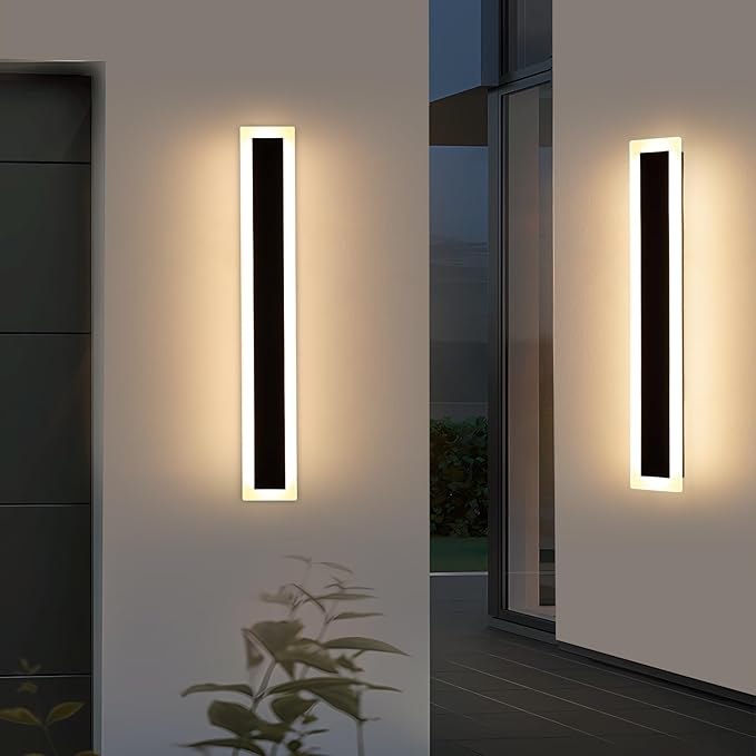 Upgrade Widened 2 Pack Modern Outdoor Wall Light Fixture, 23.6inch Long Linear LED Sconces, 3 Color 3000K/4500K/6000K, IP65 Waterproof, 24W, White Acrylic, Exterior Lighting for House, Patio, Garage