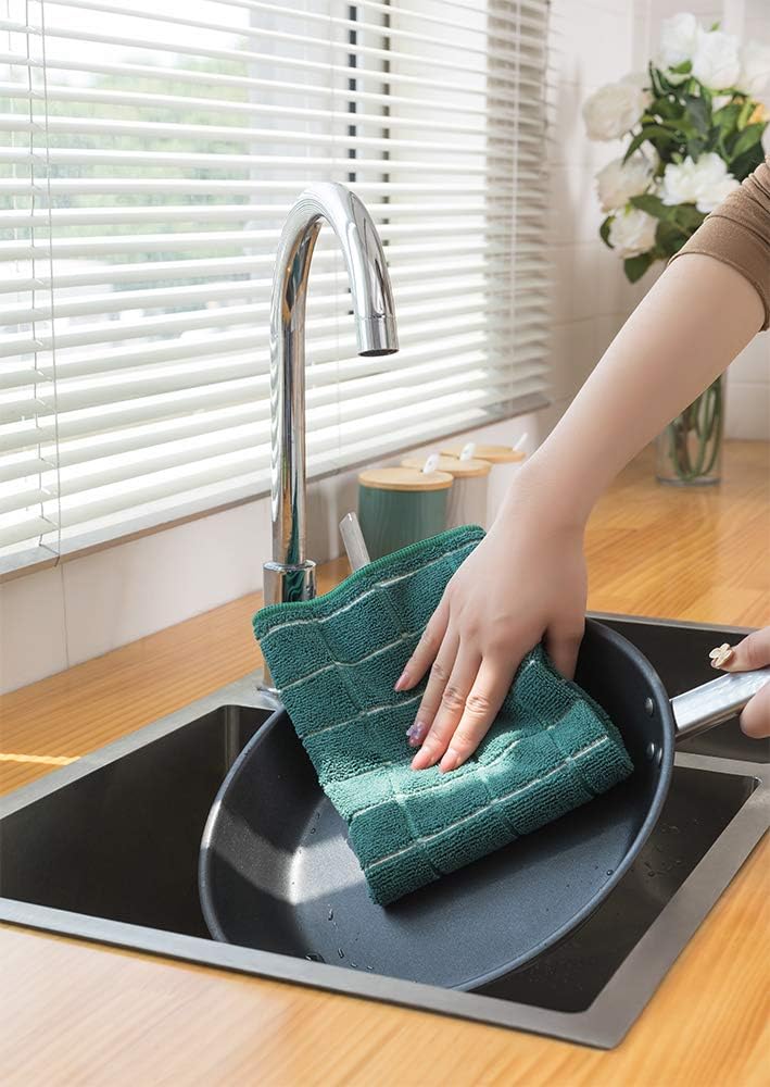 Microfiber Dish Towels - Soft, Super Absorbent and Lint Free Kitchen Towels - 8 Pack (Lattice Designed Green Colors) - 26 x 18 Inch (Dark Green)