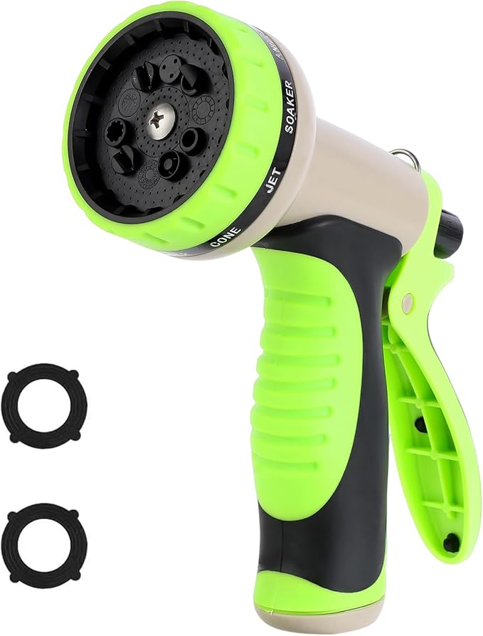 Garden Water Hose Nozzle ABS Water Spray Nozzle with 10 Spray Modes Suitable for Watering Plants, Iawns and Gardens, Car Washing, Cleaning, Showering Pets and Outdoor Fun, Light Green