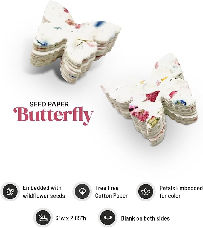 Butterfly Seed Paper – 50pcs Large Pink Plantable Wildflower, Writable & Plantable Gift for Moms, Plant Lover, & Teachers, Ideal for Weddings, Baby Shower, Memorial, & Celebrations