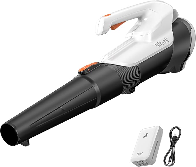 Litheli 20V Cordless Leaf Blower Battery Powered Leaf Blower, 2.0 Ah Battery Lightweight 2 Speed Mode Electric Blowers for Lawn Care, Patio, Snow, Dust, Blowing Leaves