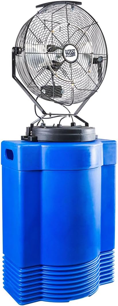 Maxx Air Heavy Duty Industrial 40 Gallon Portable Outdoor Misting Fan - Powerful Misting Outdoor Fan - 180 PSI Swamp Cooler for Cooling Large Areas (Blue)