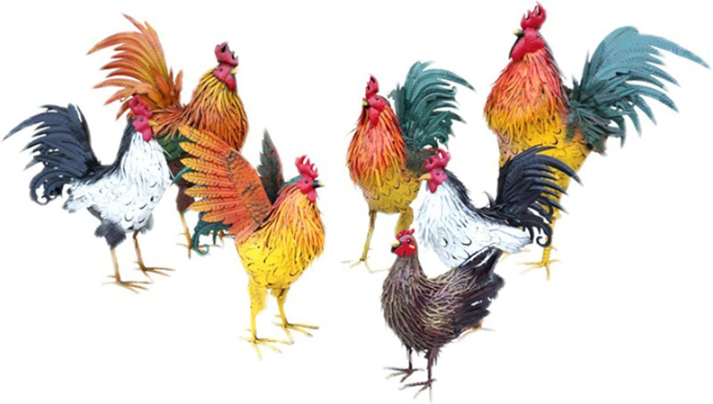Metal Rooster Decor, Chicken Animal Yard Art Lawn Ornament Figurines Artwork for Outdoor, Patio,Backyard and Home Kitchen Decoration (Brown)