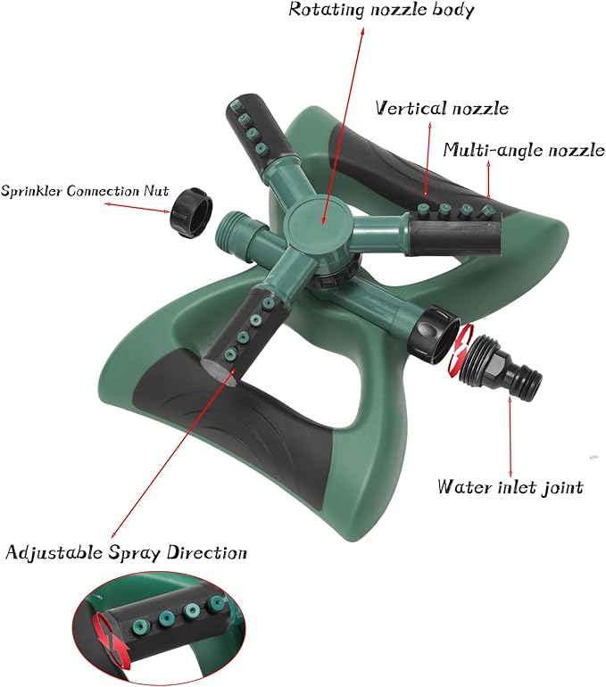 Garden Sprinkler for Large Area, 360°Rotating Lawn Sprinklers,Irrigation Grass Water Sprayer System, Garden Hose Sprinkler for Yard(Green)
