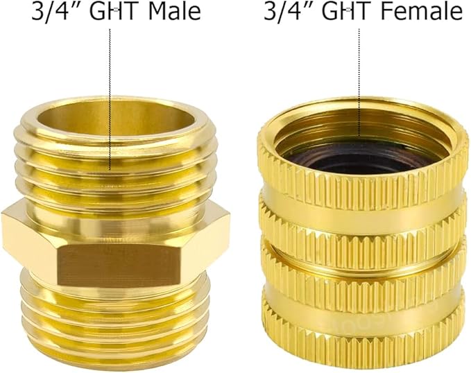 Hooshing Garden Hose Adapter 3/4" GHT to 3/4" GHT Double Male and Female Brass Hose Connectors with Washers