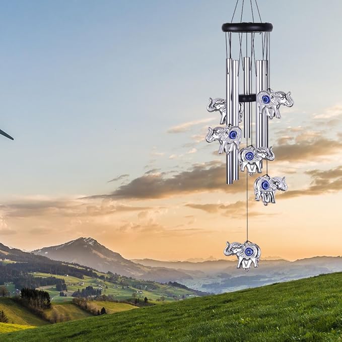 Blue Evil Eye Elephant Wind Chimes Outdoor Decor, Mobile Evil Eye Windcatcher, Evil Eye Elephant Wind Bells, Blue Evil Eye Amulet Wind Chimes for Home, Gift for Mom, Balcony, Patio, Garden Decoration
