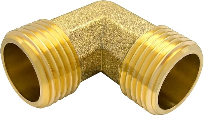 Hooshing 2PCS 3/4" GHT Male to Male Garden Hose Elbow Connector Brass 90 Degree Pipe Fitting for RV Water Hose