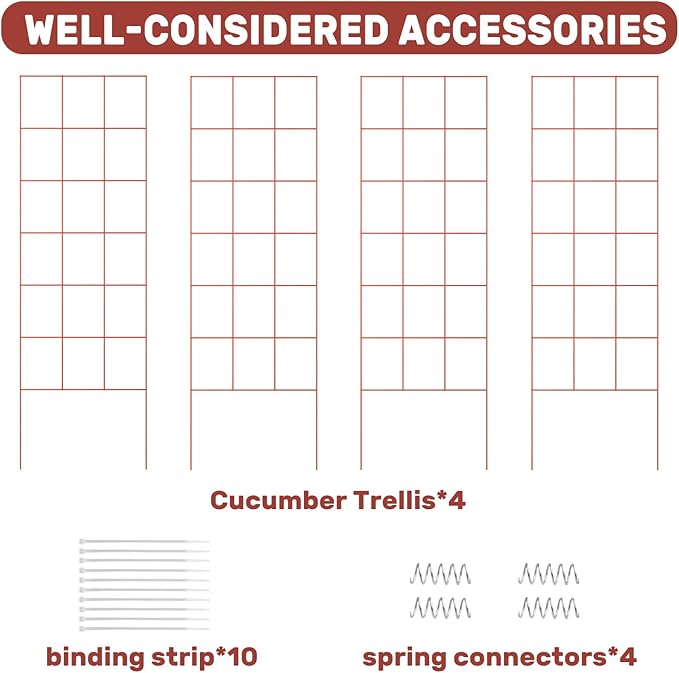 DOEWORKS Cucumber Trellis, 56" High Foldable A Frame Garden Trellis, 2 Pack, Plant Support for Climbing Cucumber, Beans, Tomatoes, Flowers, Red
