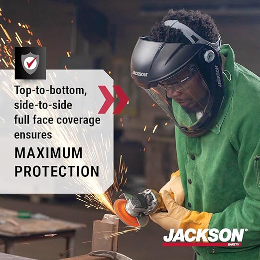 Jackson Safety Lightweight MAXVIEW Premium Face Shield - Mask with 370 Speed Dial Ratcheting Headgear, ANSI Z87.1, for Work, Grinding, Cutting - Uncoated - Clear Tint