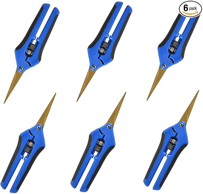 GROWNEER 6 Packs 6.5 Inch Pruning Shears with Curved Blades Trimming Scissors For Gardening Hand Pruning Snips Titanium Coated Precision Blades