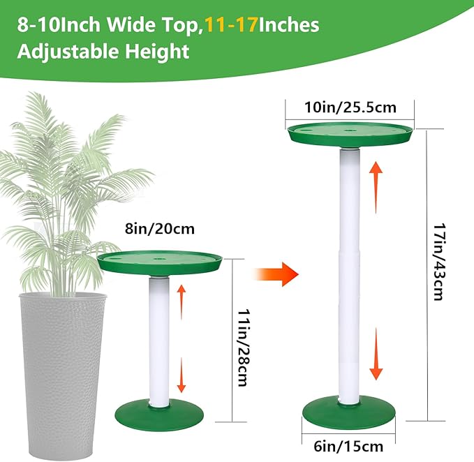YLSAZL 2 Pack Adjustable Height Plant Risers for Inside Pots,11-17" Rise Plant Risers for, Indoor & Outdoor Insert with, Tall Square Round Taper Planter with 6''8" 10" Base & Top( Green - Short)