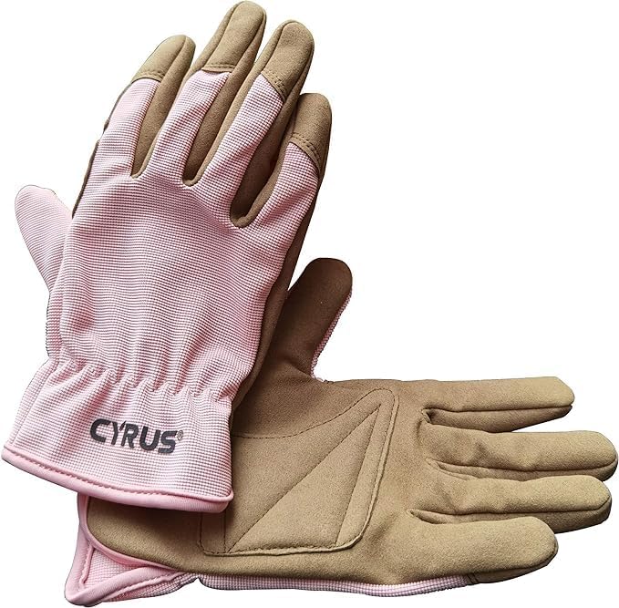 CYRUS Gardening Gloves for Women Ladies, Leather Garden Gloves Men with Grip, Work for Weeding, Digging, Pruning, Large Size, Pink