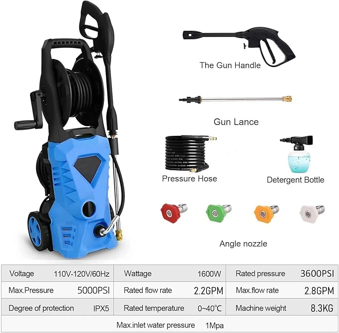 5000PSI Pressure Cleaner 2025 2.8GPM High Power Cleaner with 4 Pressure Nozzle and Soap Bottle for Home, Car Washing, Fence Cleaning, Patio (Navy Blue)