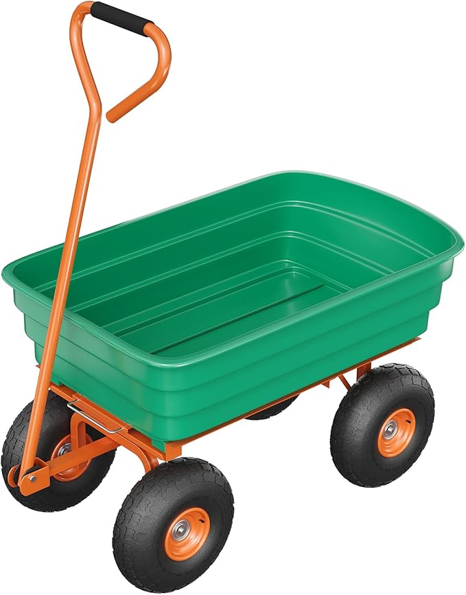 All-Terrain Garden Dump Cart with Removable Bed | 600Lb Heavy Duty Utility Wagon for Yard Work | 180° Pivoting Handle for Easy Control | Hauls Soil, Plants, Tools with Ease