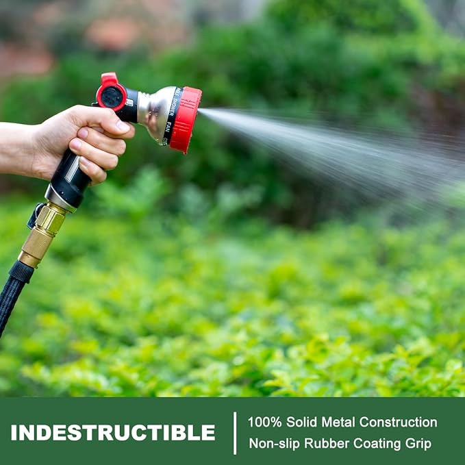 FANHAO Heavy Duty Garden Hose Nozzle, 100% Metal Water Hose Sprayer with 9 Spray Patterns, Thumb Control, On Off Valve, High Pressure Water Nozzle for Lawn/Garden Watering, Car & Pets Washing