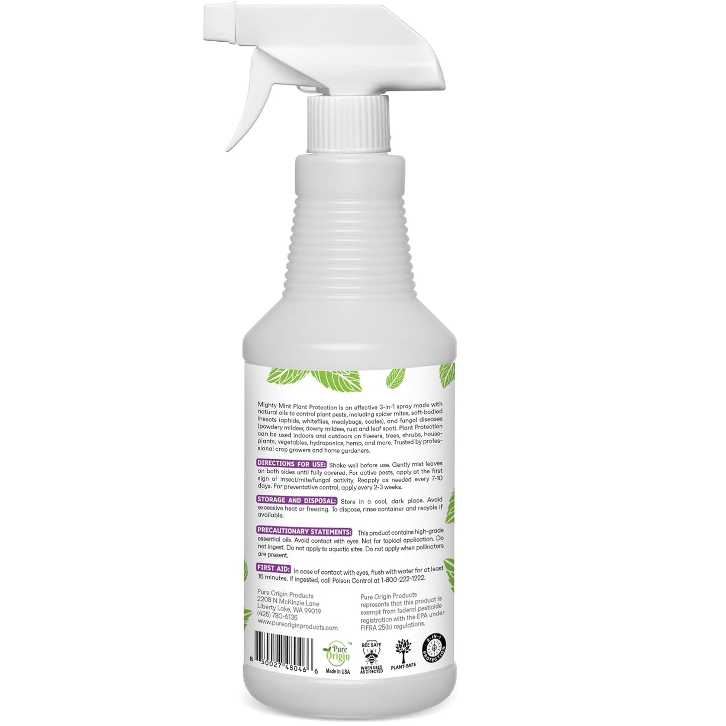 Mighty Mint 32 oz Peppermint Plant Protection Spray - for Spider Mites, Insects, Gnats, Fungus, and Disease with Microfiber Cloth