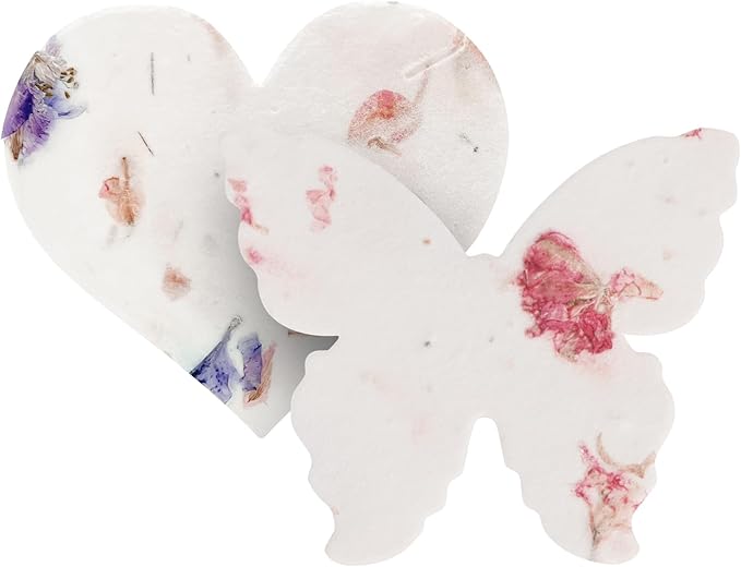 48pcs Plantable Seed Paper – 24 Heart & 24 Butterfly Embedded with Wildflower Seeds for Bridal Shower, Wedding Gift, Birthday, & Other Milestone Celebrations