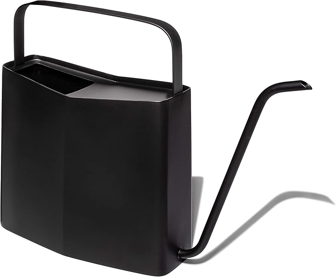 Modern Sprout Brass Finish Plant Watering Can - Long Spout Stainless Steel Vessel for Outdoor & Indoor Plants - Rust Resistant 3L Capacity - Garden Accessory for Houseplants & Decorative Use (Black)