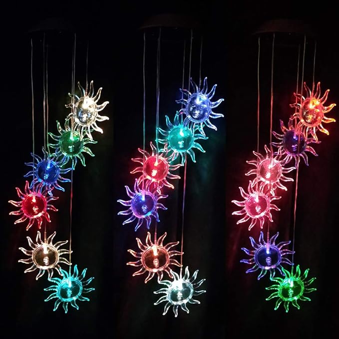 ME9UE Solar Sunflowers Wind Chimes, Outdoor Waterproof Mobile Romantic Color-Changing LED Solar Powered Wind Chimes Lights for Home, Yard, Night Garden, Party, Festival Decoration, Valentines Gift