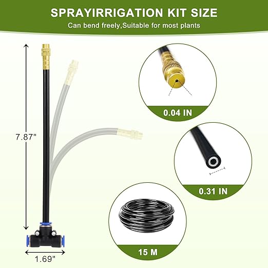 Automatic Drip Irrigation Kit - 50FT with Tool-Free Quick Connectors, 15 Copper Atomizing Nozzles & 360ยฐ Bendable Spray for Garden, Greenhouse, Lawn, Plants