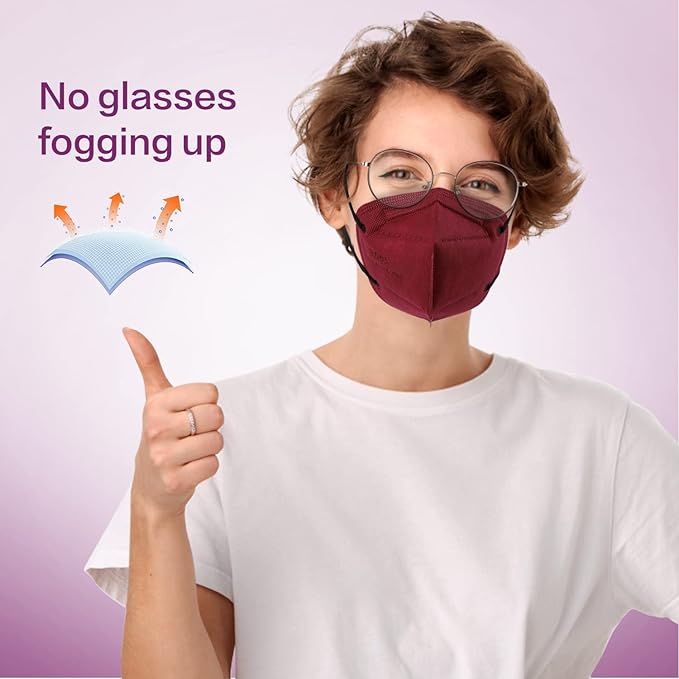 Miuphro KN95 Face Mask 50 Pack, Disposable Respirator Masks, 5 Layer Design Safety Mask for Protection, Ideal for Men and Women (Red)