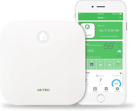 Netro Smart Sprinkler Controller, WiFi, Weather aware, Remote access, 6 Zone, Compatible with Alexa