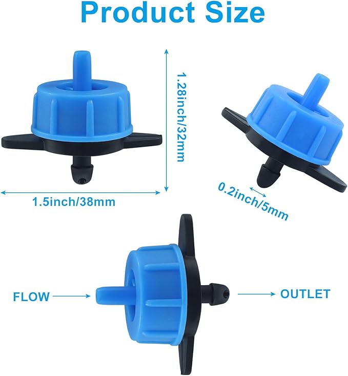 50 Pack 1/2 GPH Pressure Compensating Drip Irrigation Emitters, Premium Plastic Drip Sprinklers for 1/4" Tubing for Indoor/Outdoor Plants, Gardens & Landscapes