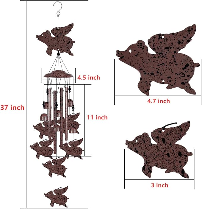 Flying Pigs Wind Chimes Outdoor/Indoor Decoration -Hand-Made Wind Chimes, Mobile Wind Catcher, Blessing Wind Chime, Pigs Ornaments, Pig Wind Bells Gifts for Mom,Home,Balcony,Tree,Festival,Garden Decor