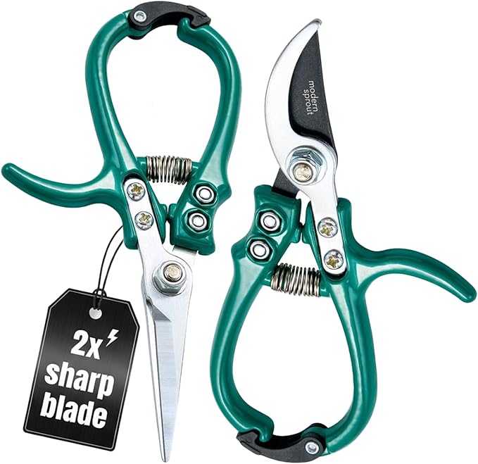 Modern Sprout Hand Pruners & Shears Set with Blister Pack - Lightweight Gardening Tools with Easy Lock - Sharp Carbon Steel Blades -Rust Resistant Scissors for Herbs, Flowers - Ocean