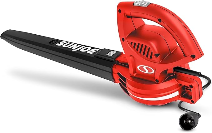 Sun Joe Corded Electric Leaf Blower Machine, 155 MPH, 260 CFM, 6-Amp Motor, Red - Portable and Lightweight Gardening Equipment for Yard Care and Lawn Maintenance, SBJ597E-RED