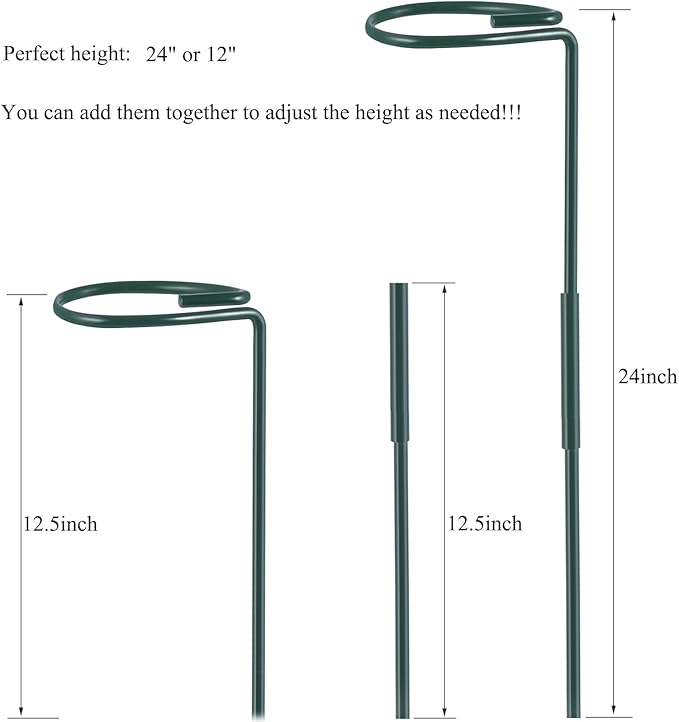 Plant Stake Support - 6 Pack Adjustable Height 12" or 24", Garden Support Stake Plant Cage Support Rings, Single Stem Plant Support Stakes, for Flowers Amaryllis Tomatoes Peony Lily Rose (24inch)
