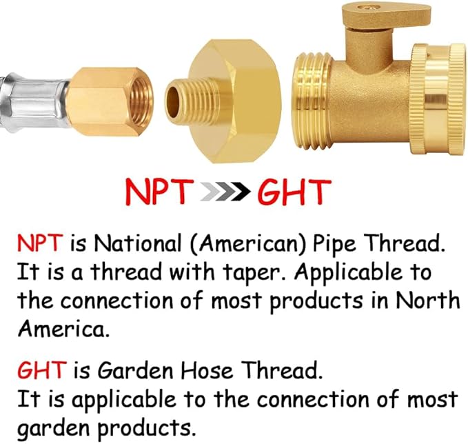 Brass Garden Hose Adapter 3/4" GHT Female to 1/4" NPT Male Thread Reducer Water Hose Nipple Reducing Convert Pipe Fittings Connector (Pack of 2)