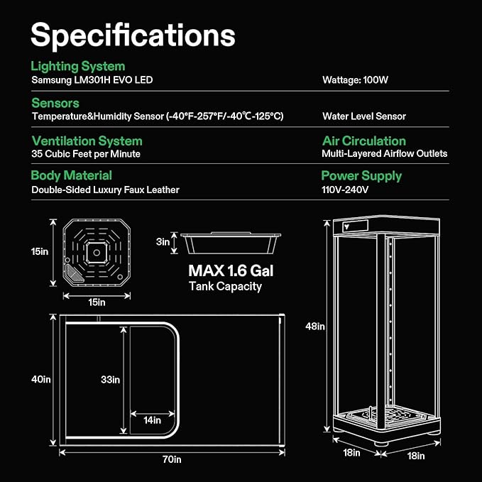 VGrow All-in-One Smart Grow Box, Professional System with Samsung LM301H EVO Grow Light, Advanced Circulation & Ventilation System, Irrigation, Nutrient, Magnetic Window for Indoor Hydroponics