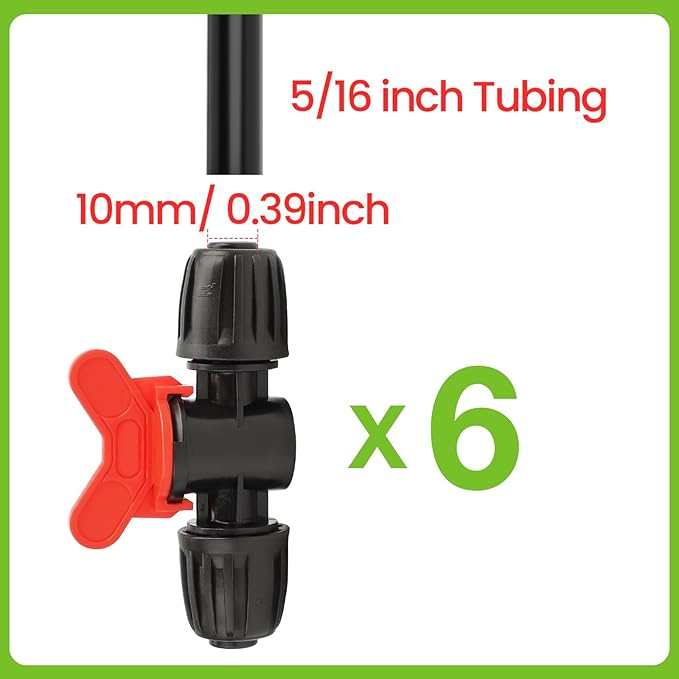 Bonviee 6 Packs 5/16” Drip Irrigation Shut Off Valve, in-Line Barbed Locking Valve for 5/16 Inch Tubing, Water Flow Control for Garden, Greenhouse, Raised Bed Systems