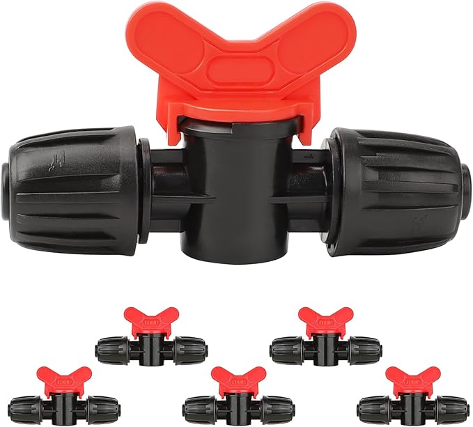 Bonviee 6 Packs 5/16” Drip Irrigation Shut Off Valve, in-Line Barbed Locking Valve for 5/16 Inch Tubing, Water Flow Control for Garden, Greenhouse, Raised Bed Systems