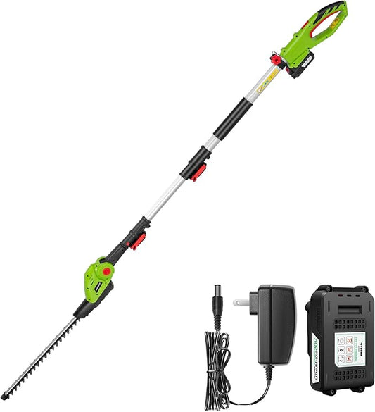 VIVOSUN 20" Cordless Pole Hedge Trimmer, 20V Electric Bush Trimmer with 20” Dual-Action Laser Blade, Adjustable Cutting Head, 0.55" Cutting Capacity, 2.0AH Battery and Fast Charger Included