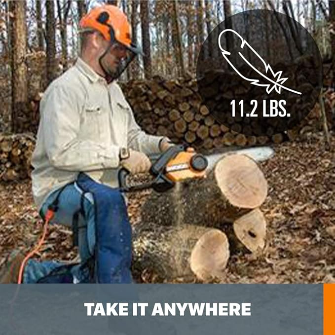 Worx WG304.2 Saw 18-Inch 15.0 Amp Electric Chainsaw with Auto-Tension, Chain Brake