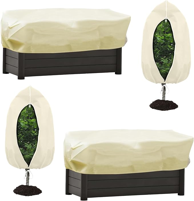 Plant Covers Freeze Protection, 4 Pack Frost Blankets for Outdoor Plants – 2 Rectangular (22"x60"x20") & 2 Round (32"x48") Winter Plant Covers, 2.4oz/yd² Frost Cloth Plant Protection