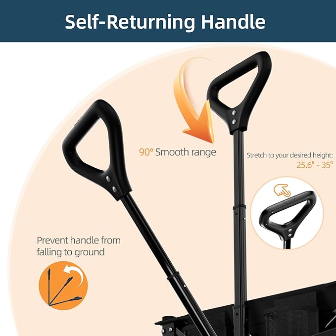 Favoyard Collapsible Wagon 100L & 330LBS, Heavy Duty Wagon Carts Foldable, Portable Folding Wagons with All - Terrain Wheels& Drink Holders, for Grocery Camping Beach Shopping Garden, Black